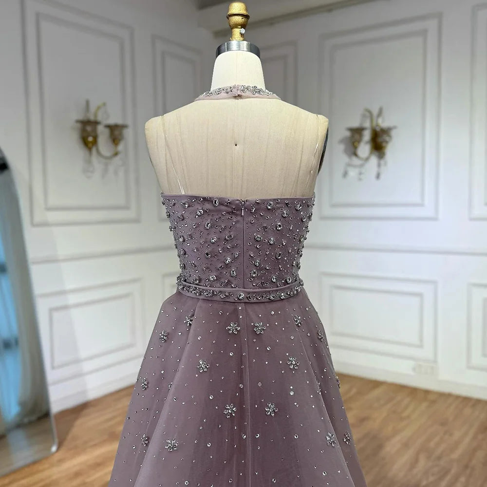 Luxury Arabic Pink Beaded Mermaid Evening Dress with Overskirt LA73084