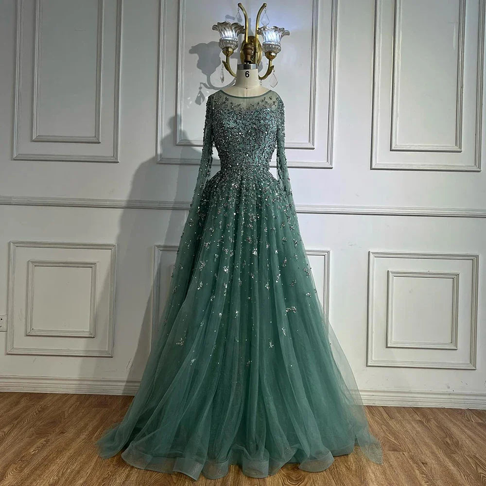 Luxury Beaded Evening Dress With Cape Sleeves LA72965