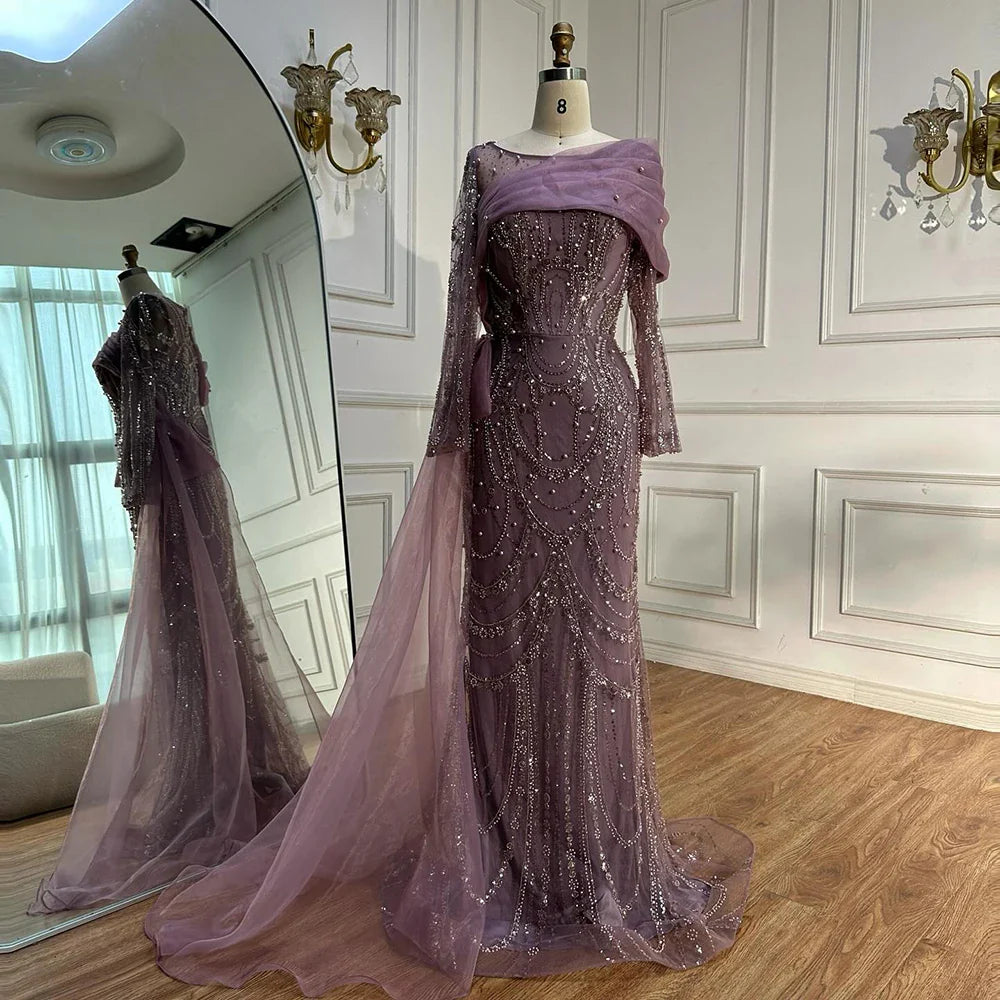 Luxury Pink Beaded Mermaid Evening Dress with Overskirt LA72348A