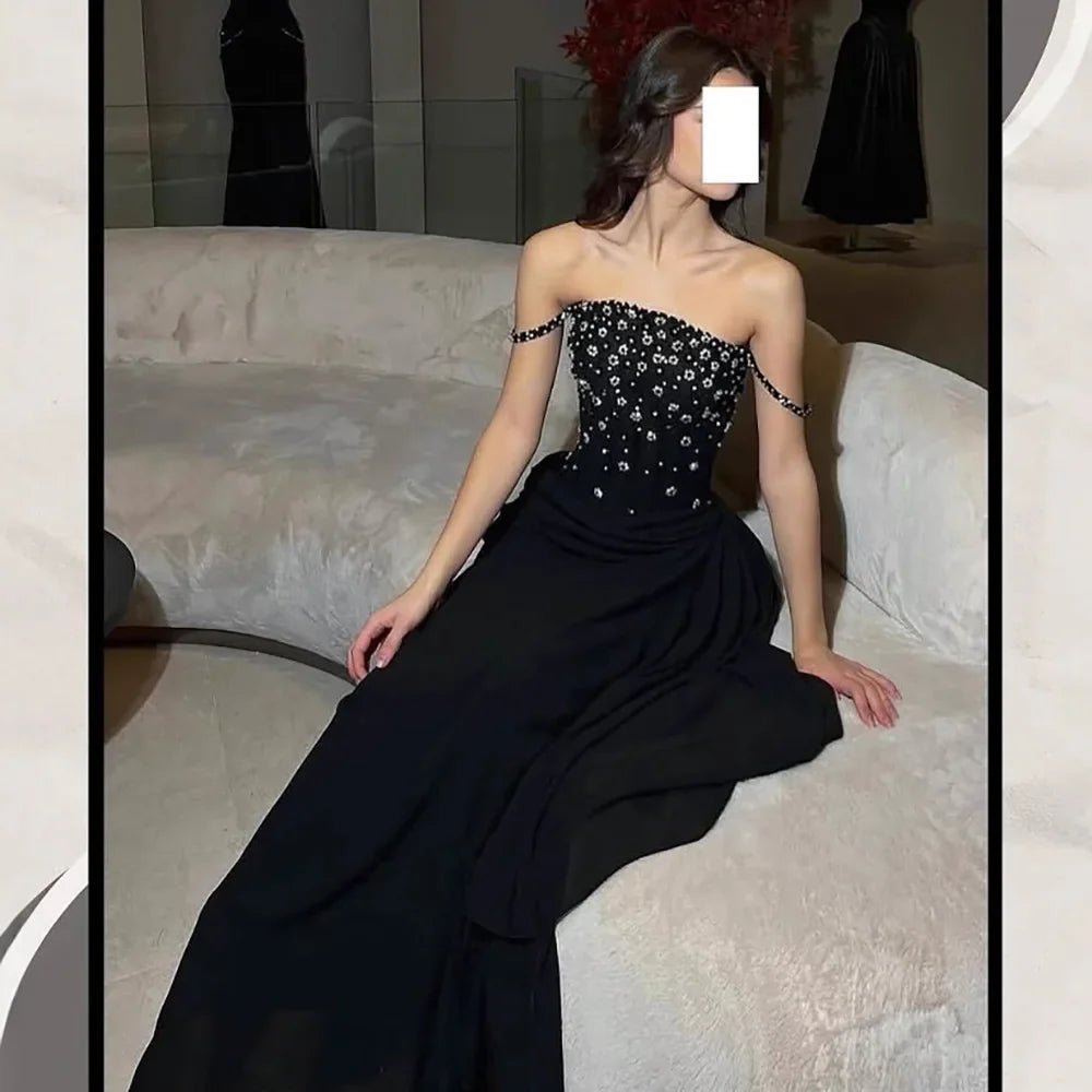 Luxury Black Beaded Mermaid Prom Dress with Spaghetti Straps LA73047