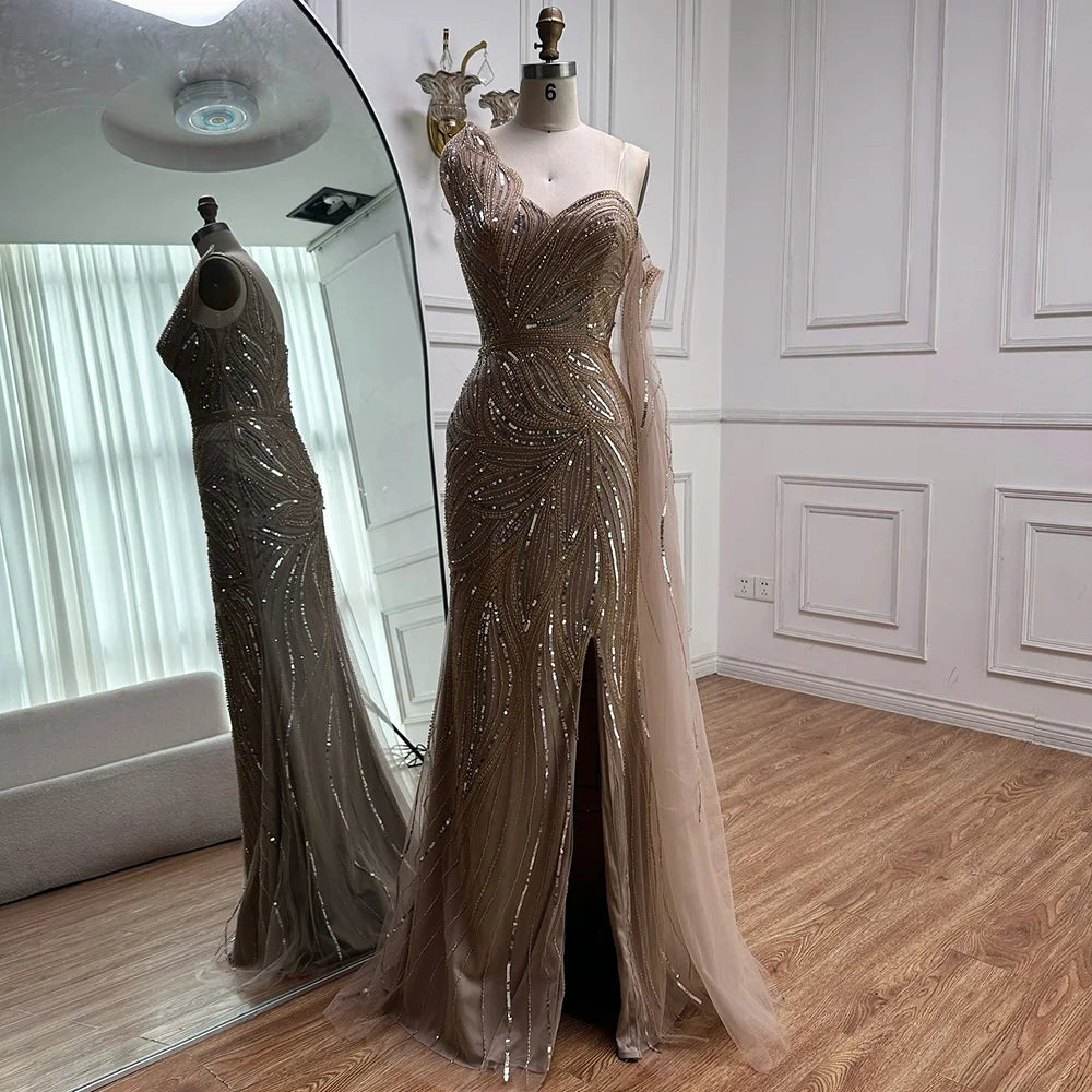 Luxury Royal Blue One Shoulder Mermaid Evening Dress LA72869