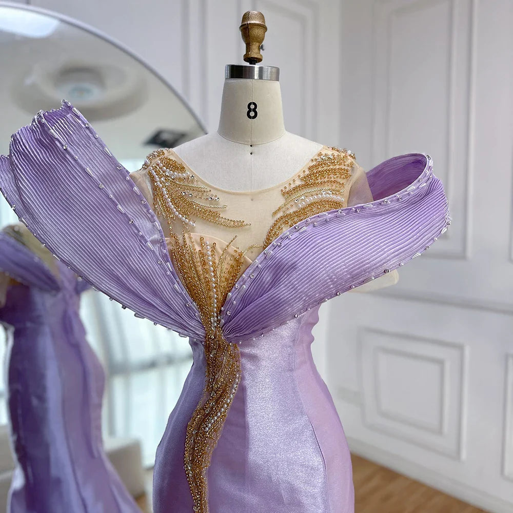 Luxury Designer Mermaid Satin Lilac Evening Dresses Gowns For Party LA72902