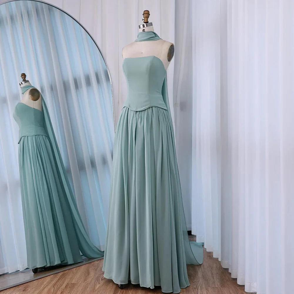 Elegant Turquoise Chiffon A-Line Evening Dress LA73012