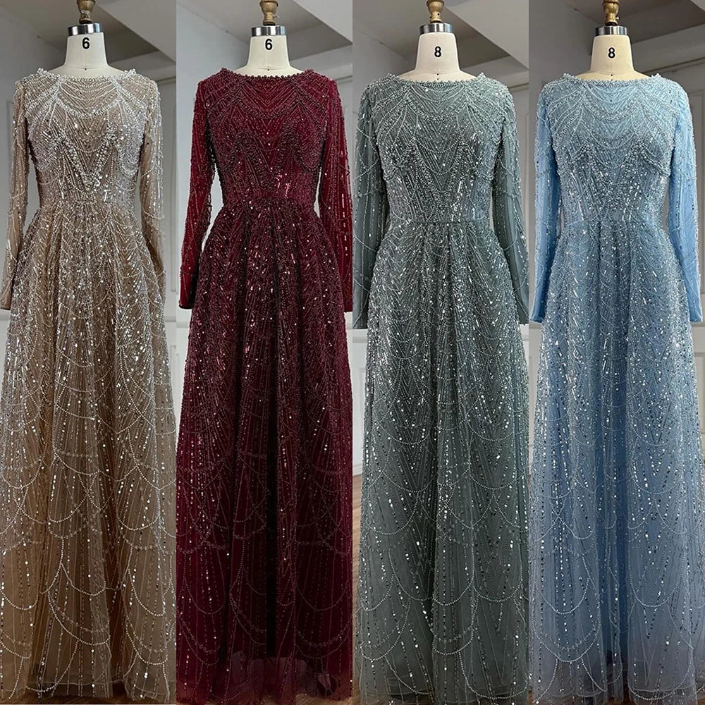 Luxury Olive Green Beaded A-Line Modest Evening Dress LA72738B