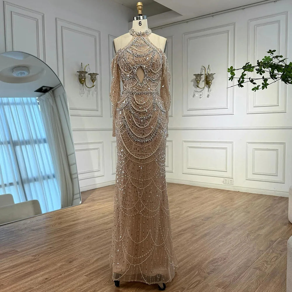 Nude Cutout Luxury Evening Dress Dubai Style for Women LA72607