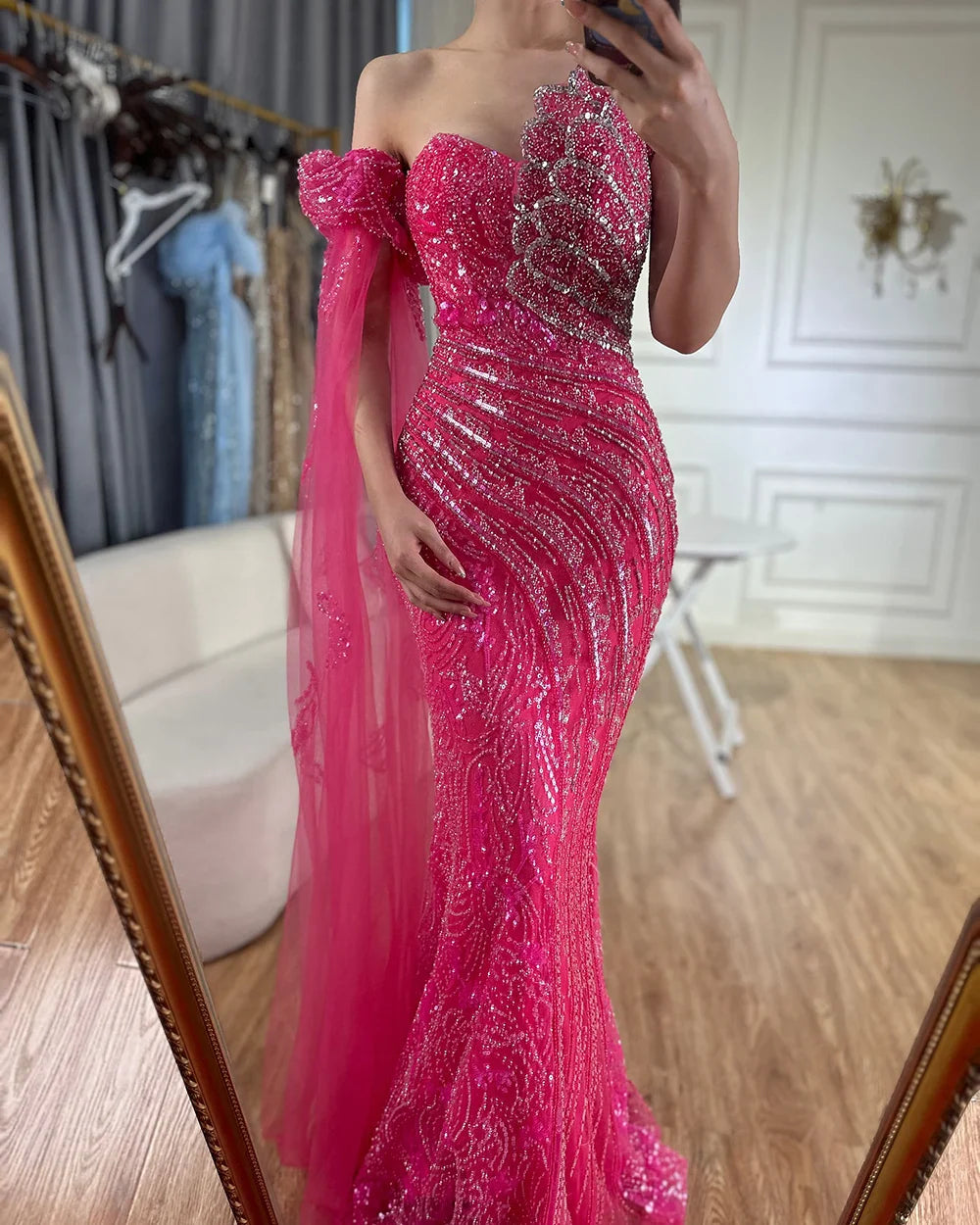 Luxury Beaded Scalloped Blue Evening Dress LA72600 2025