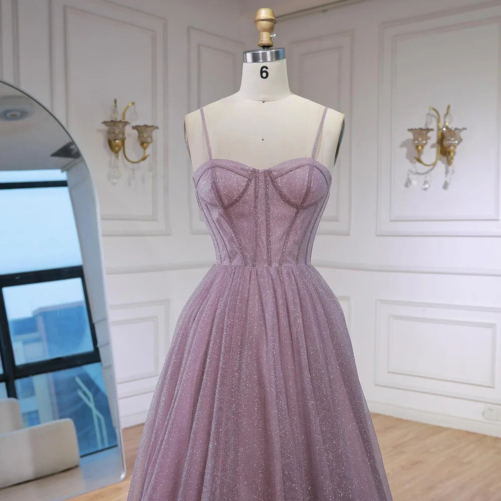 Luxury Pink Glitter A-Line Evening Dress with Corset Bodice LA73017