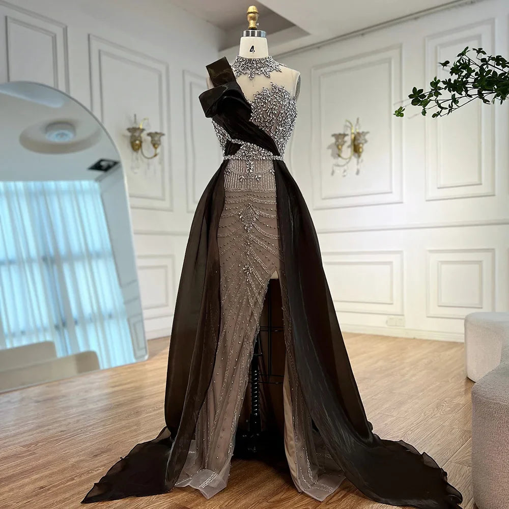 Luxury Beaded Arabic Evening Dress with Slit LA72769