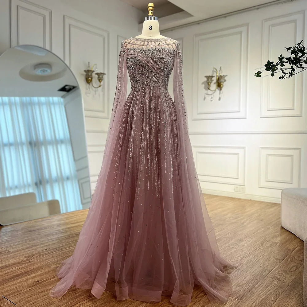 Luxury Caramel Beaded Evening Dress with Cape LA72994