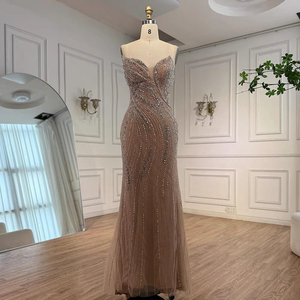 Luxury Red Strapless Mermaid Evening Dress with Cape LA72896
