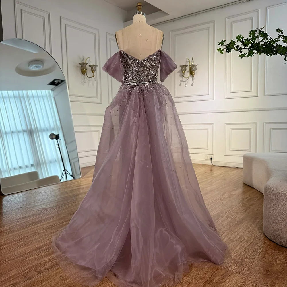 Luxury Nude Beaded Mermaid Evening Dress With Overskirt LA72879