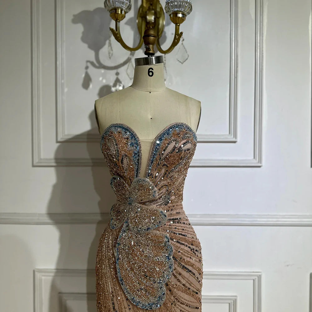 Luxury Dubai Saudi Arabic Pink Mermaid Evening Dress with High Split for Formal Occasion LA72480