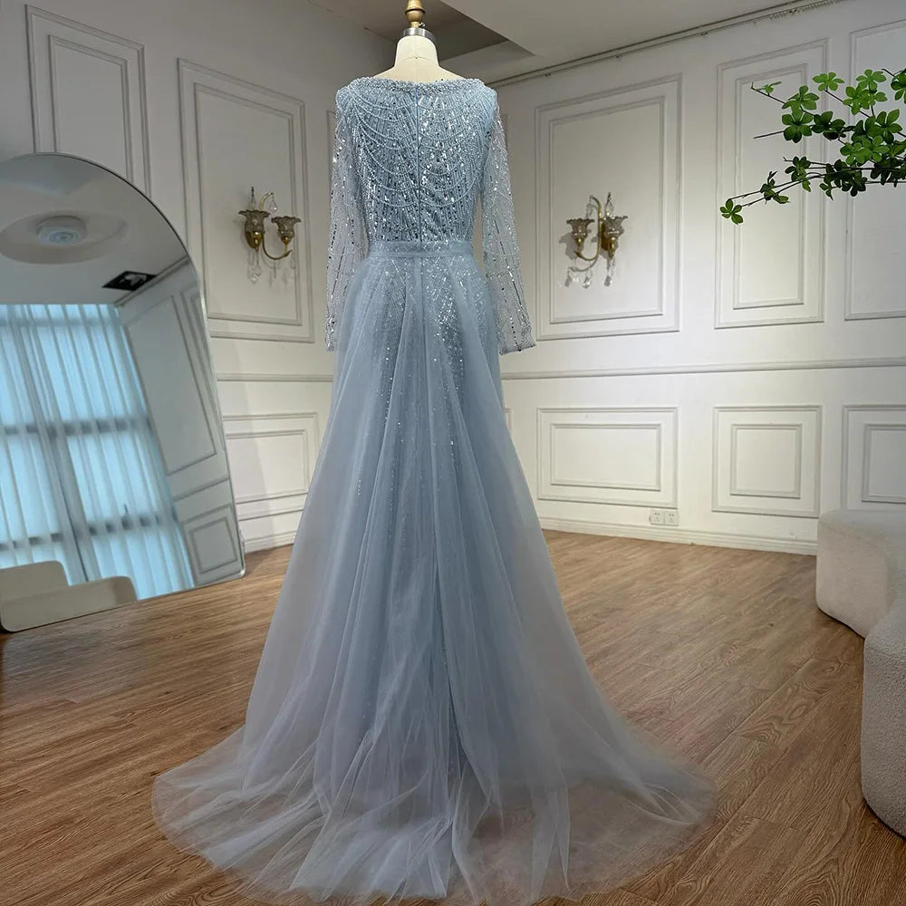 Blue Square Evening Dress With Long Sleeve Plus Size LA72032N