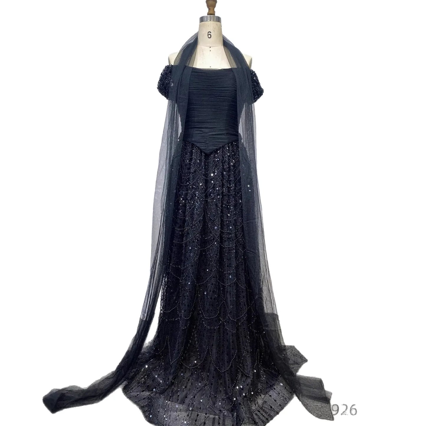 Luxury Arabic Pink Pearls Beaded Evening Dress With Cape LA72922