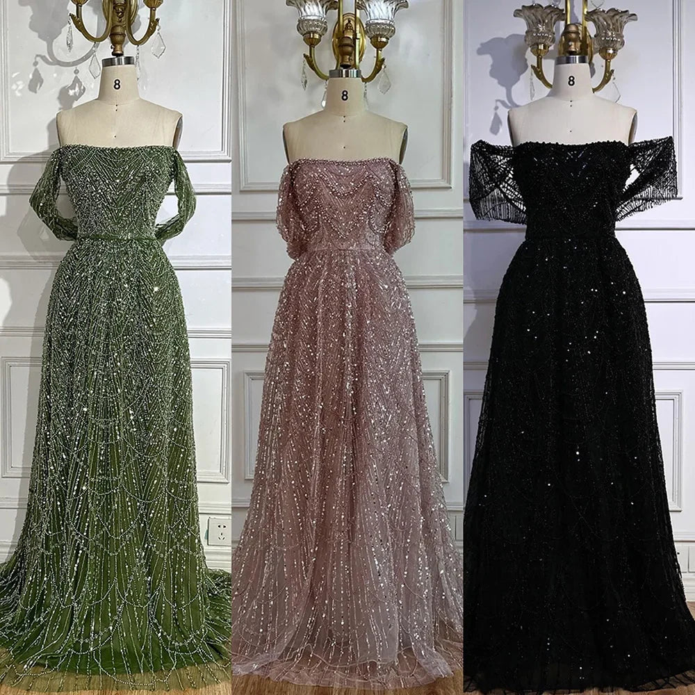 Luxury Nude A-Line Evening Gown with Pearl Beading LA72738A