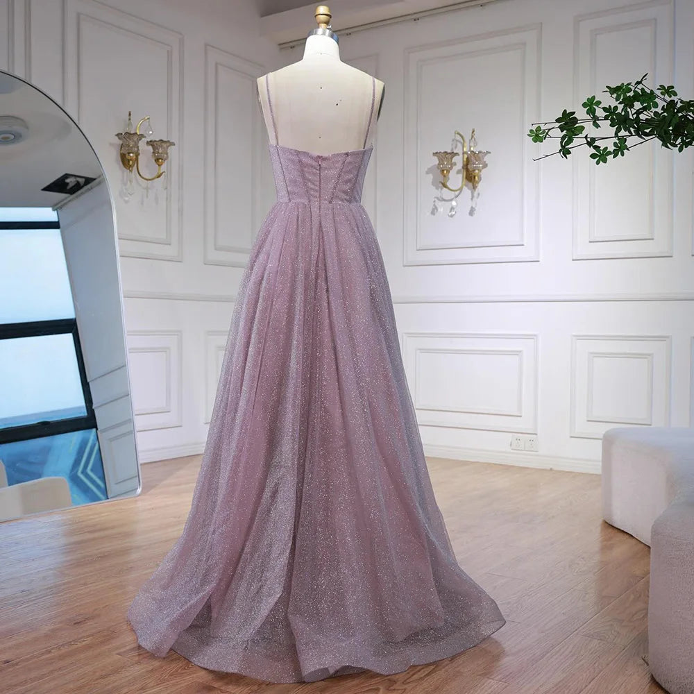 Luxury Pink Glitter A-Line Evening Dress with Corset Bodice LA73017