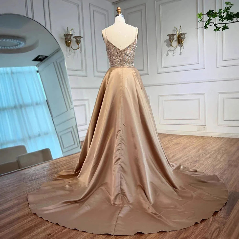 Sage Green Beaded Evening Dress Detachable Overskirt Party LA72733A