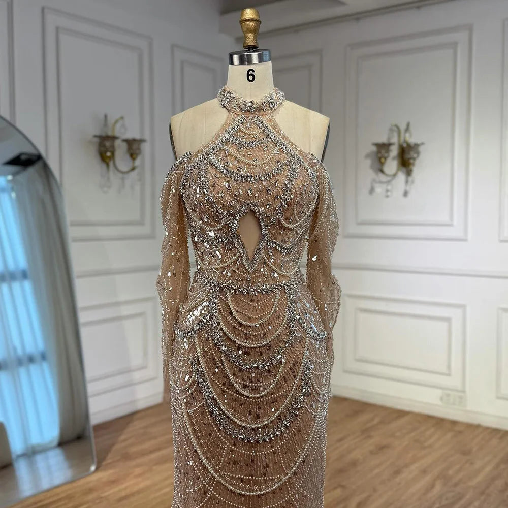 Nude Cutout Luxury Evening Dress Dubai Style for Women LA72607