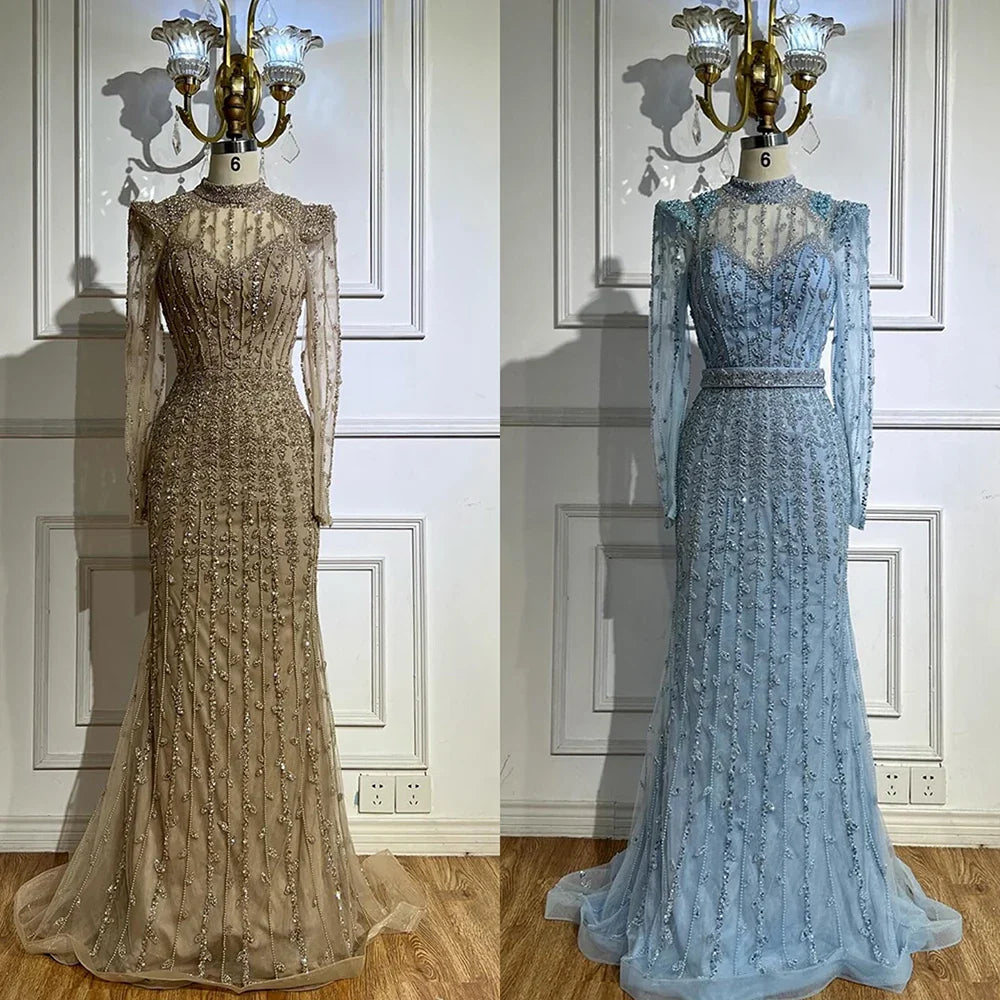 Modest Caramel Mermaid Evening Dress With Long Sleeve LA72826A