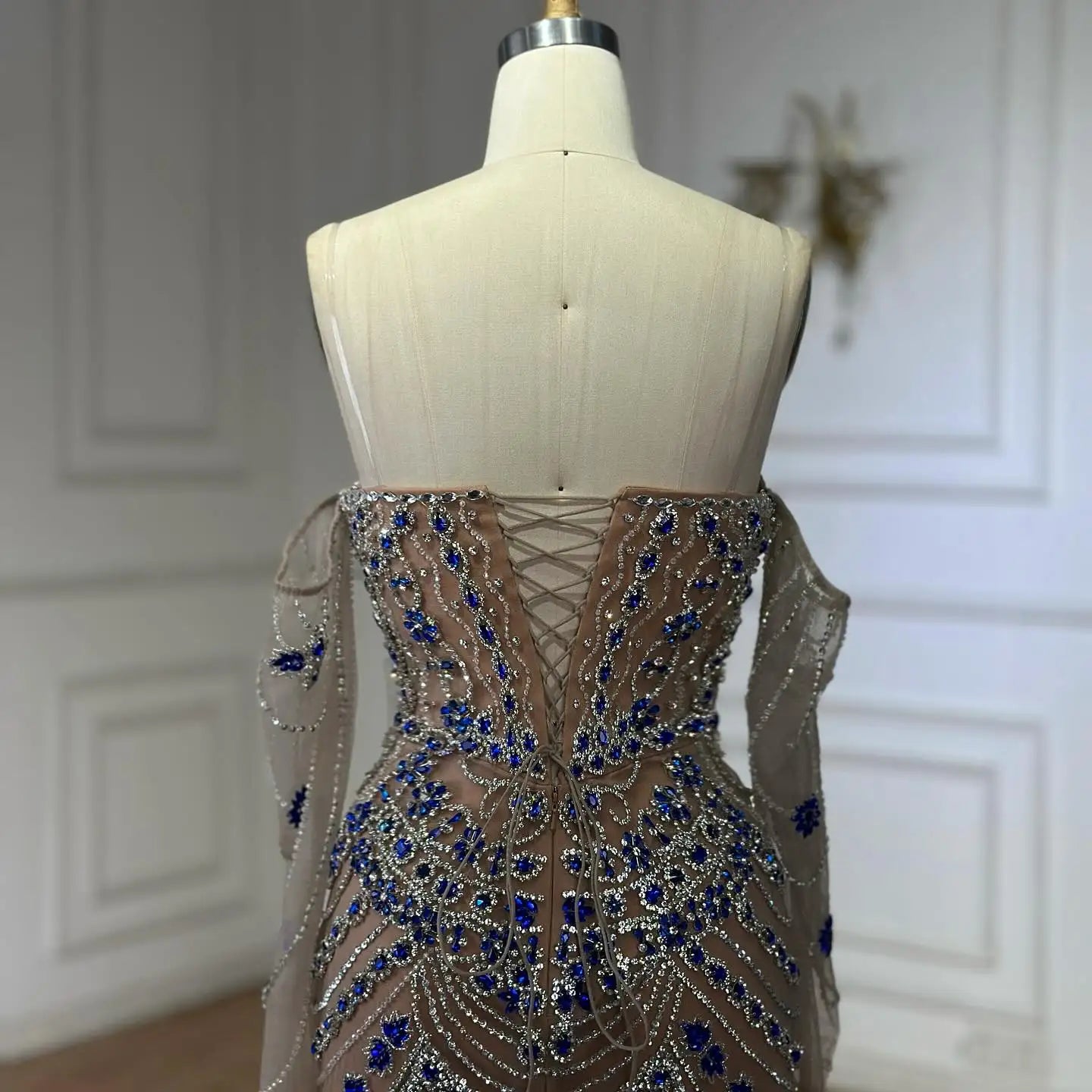 Luxury Blue Beaded Mermaid Evening Dress LA72858