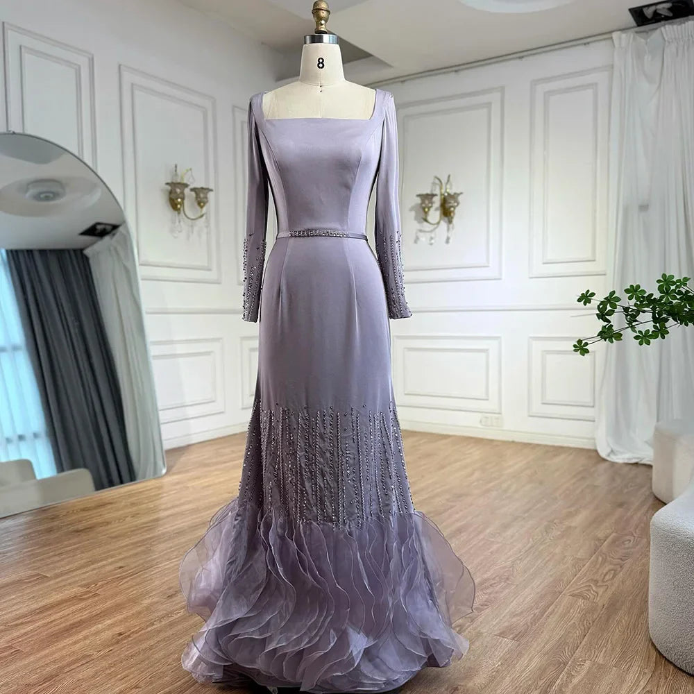 Luxury Lilac Ruffles Dubai Evening Dress Saudi Wedding Party LA72952