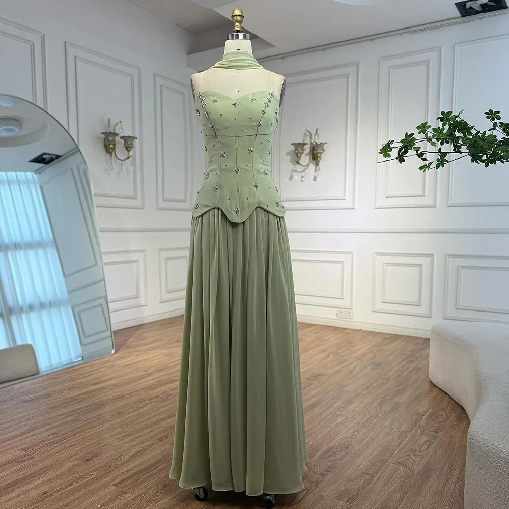 Classy Sage Green Strapless A-Line Chiffon Evening Dress LA73073