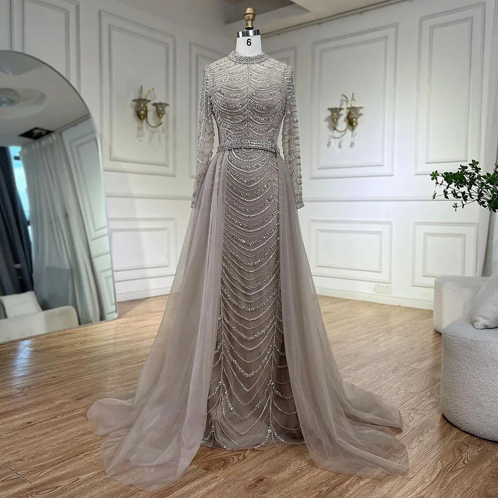 Luxury Caramel Beaded Mermaid Evening Dress with Overskirt LA72362A