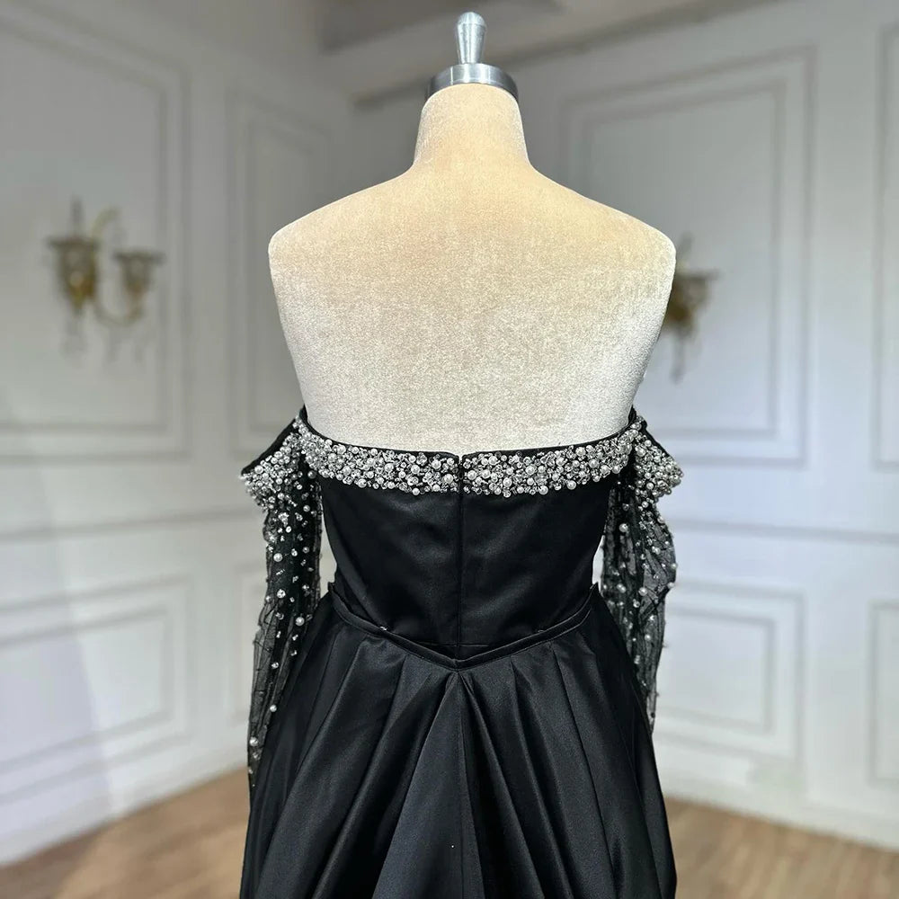 Elegant Yellow Mermaid Beaded Evening Gown with Detachable Sleeves LA72777