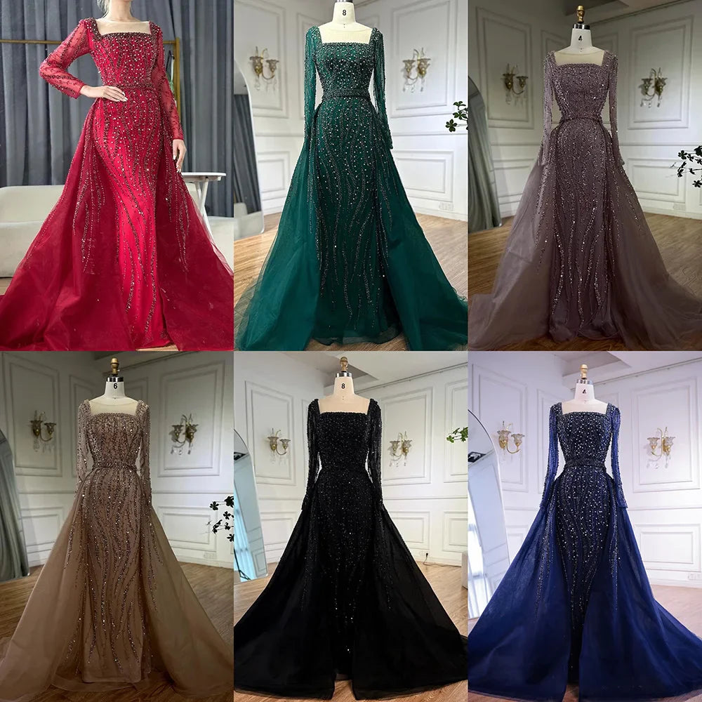 Modest Green Mermaid Evening Dress with Overskirt LA72710