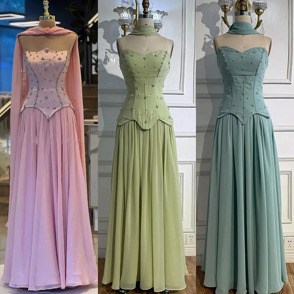 Classy Sage Green Strapless A-Line Chiffon Evening Dress LA73073