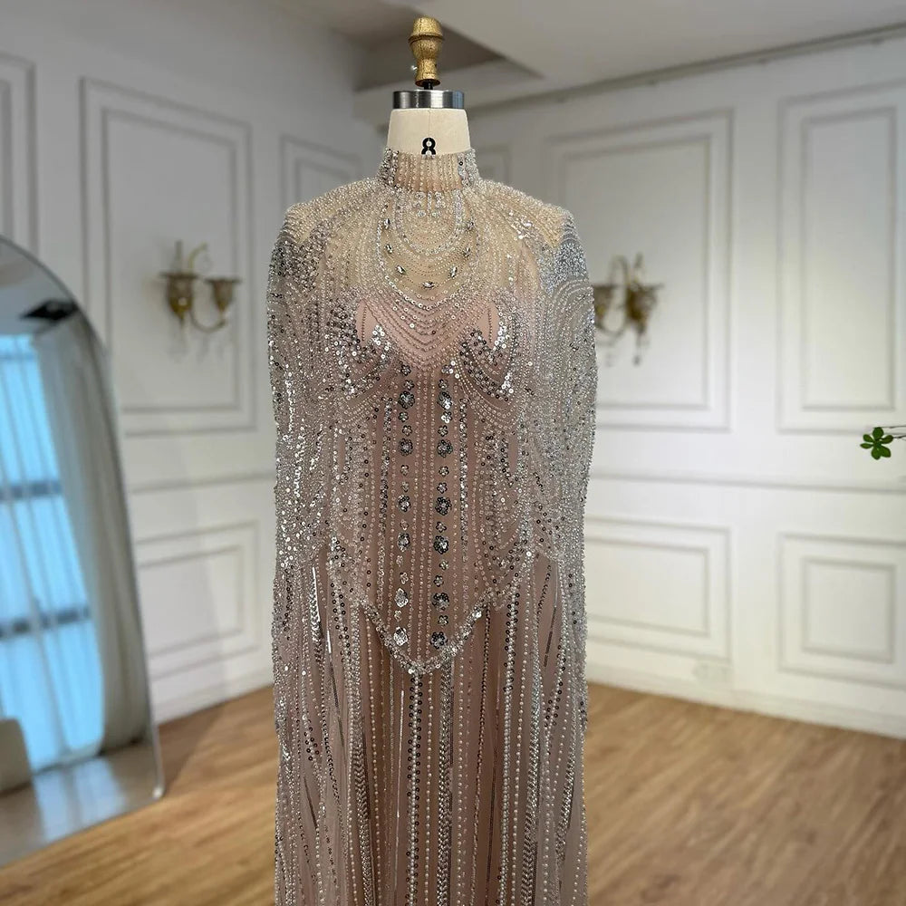 Luxury Champagne Kaftan Evening Gown Wedding Formal Dress LA72945