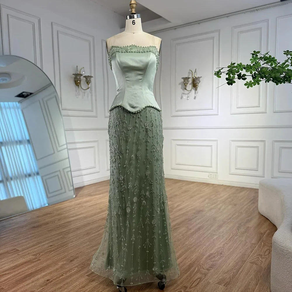 Luxury Caramel Satin Beaded Evening Dress with Corset Bodice LA72805C