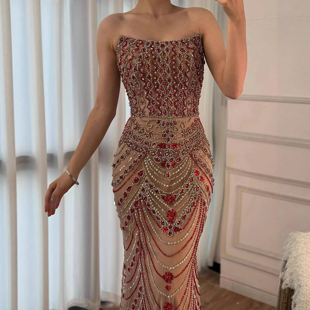 Luxury Green Beaded Saudi Arabic Evening Gown for Formal Occasion LA72842