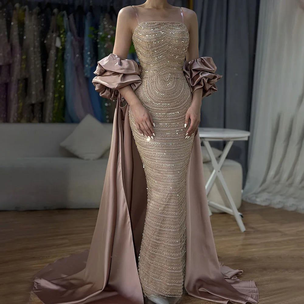 Luxury Arabic Dusty Rose Evening Dresses with Cape LA72543