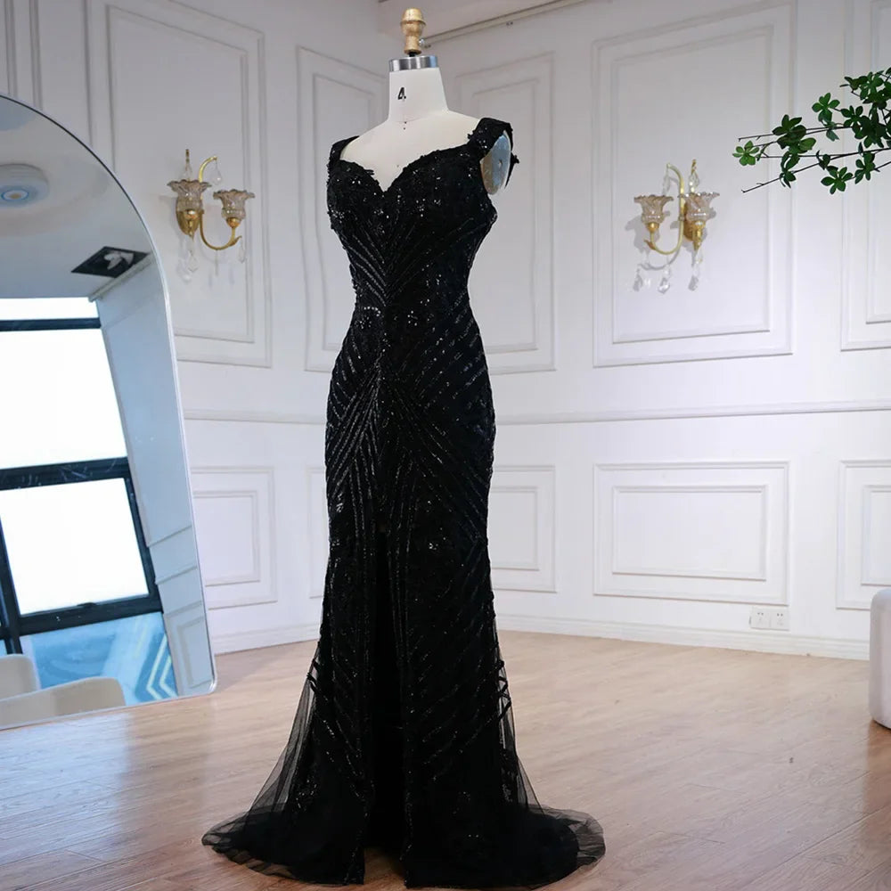 Luxury Silver Gray Off Shoulder Mermaid Evening Dress LA73018