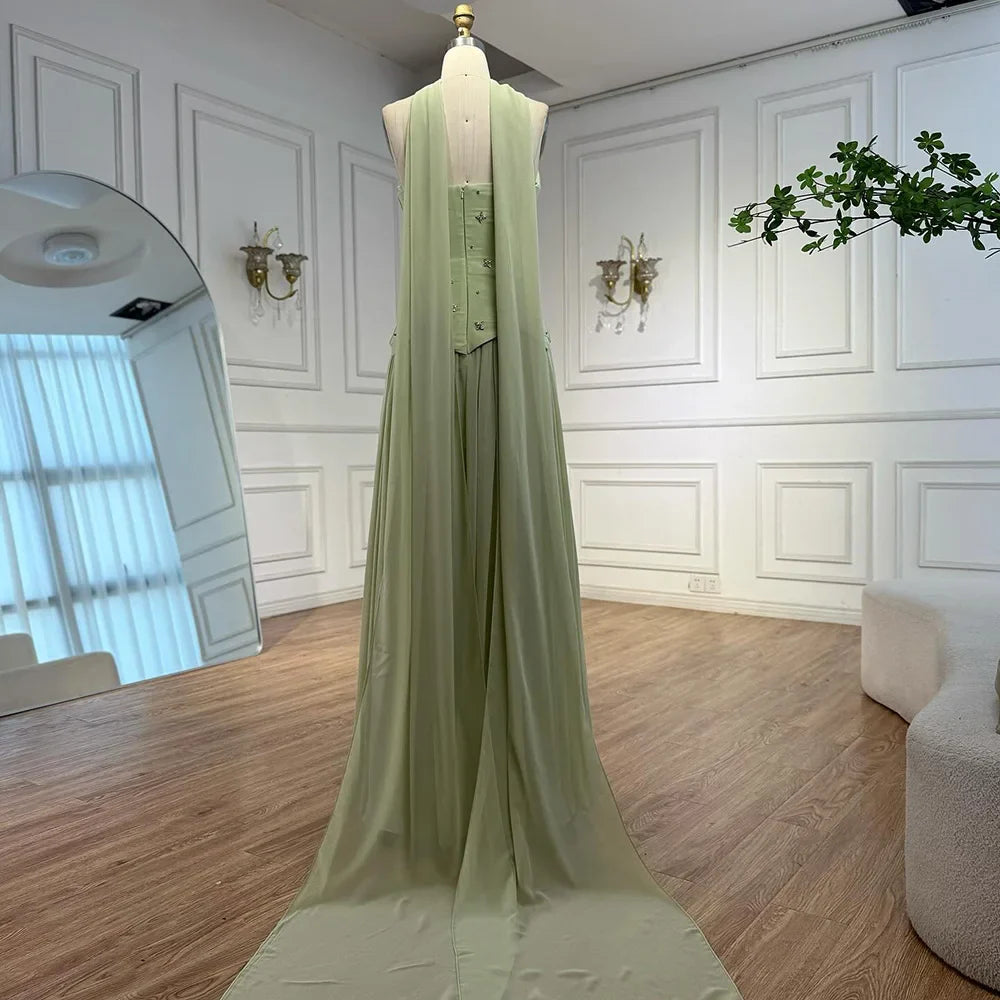 Classy Sage Green Strapless A-Line Chiffon Evening Dress LA73073