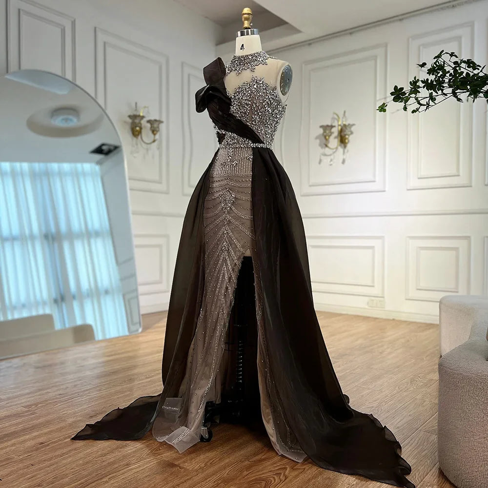 Luxury Beaded Arabic Evening Dress with Slit LA72769