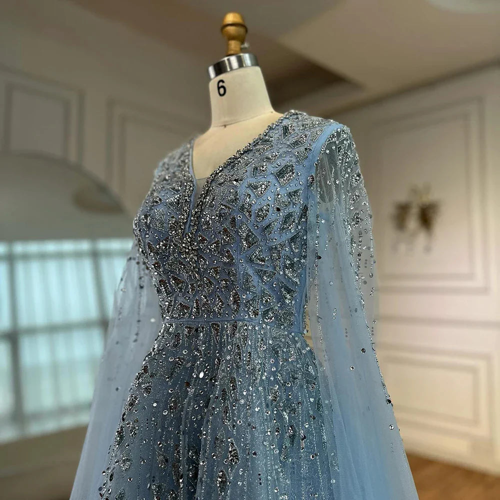 Luxury Blue Evening Dress with Cape 2025 LA72968