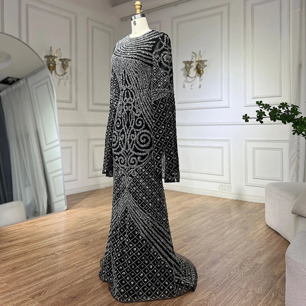Luxury Flared Sleeves Caramel Beaded Mermaid Evening Dress LA72771