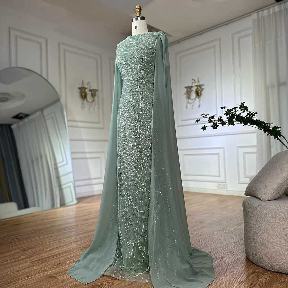 Luxury Beaded Gown With Cape Sleeves LA72160A