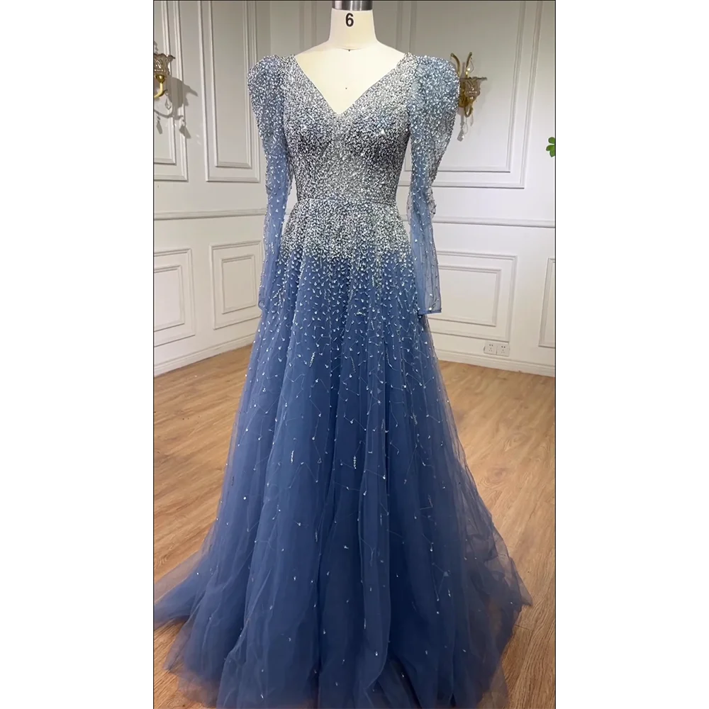 Green Mermaid Elegant With Skirt Sleeves Beaded Evening Dresses Gowns For Party LA71762