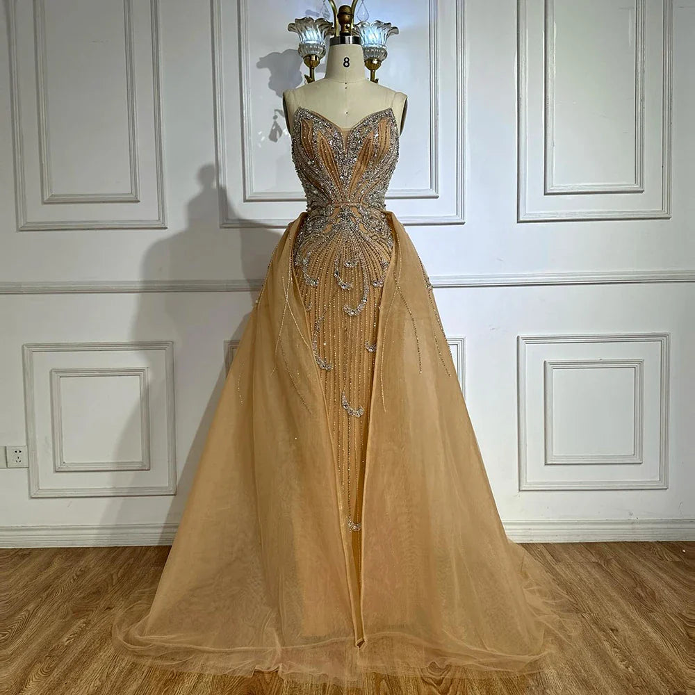Luxury Turquoise Mermaid Evening Dress with Overskirt LA72880