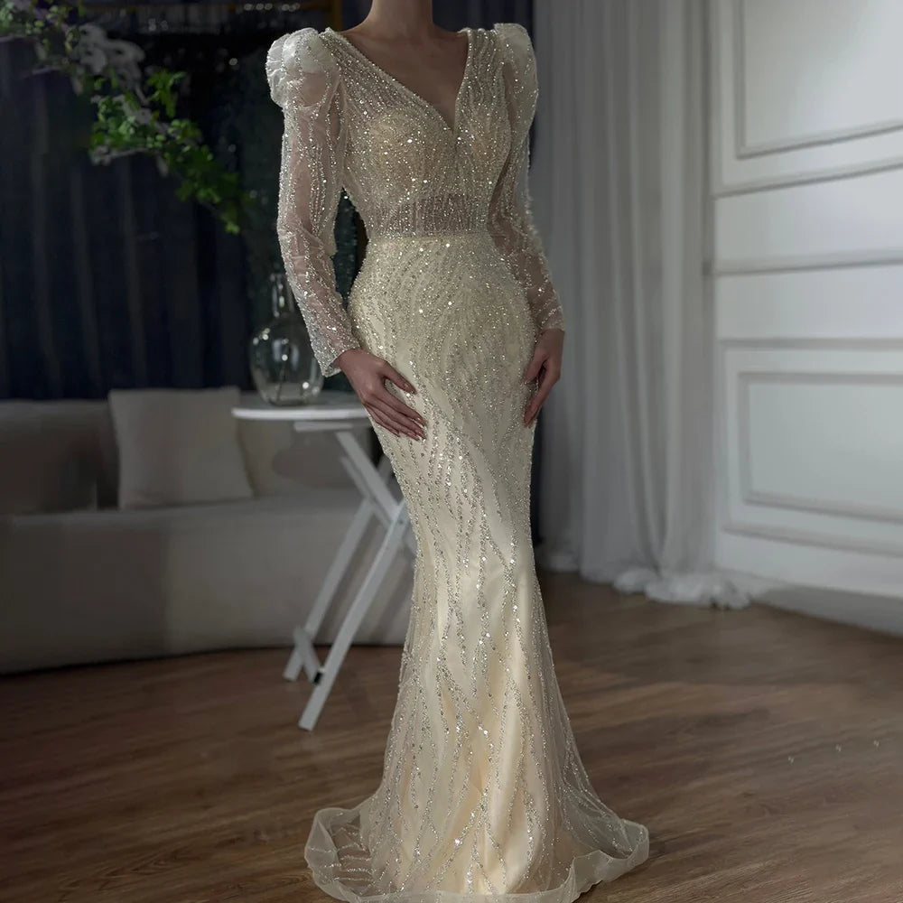Luxury Lilac Mermaid Beaded Evening Dress LA71931
