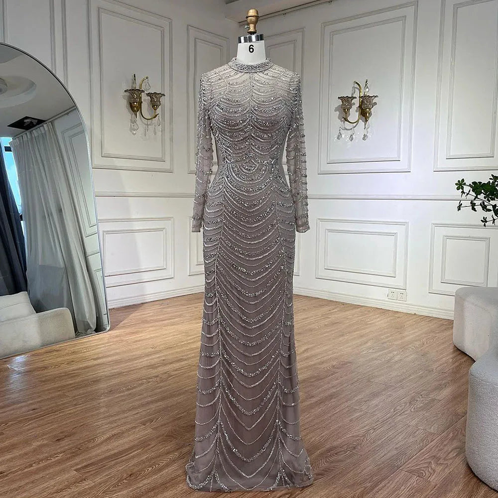 Luxury Caramel Beaded Mermaid Evening Dress with Overskirt LA72362A