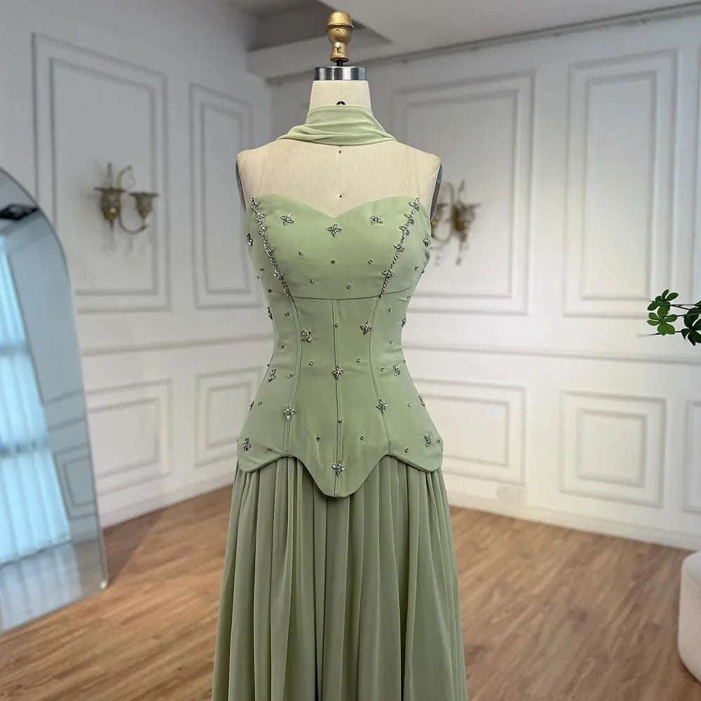 Classy Sage Green Strapless A-Line Chiffon Evening Dress LA73073