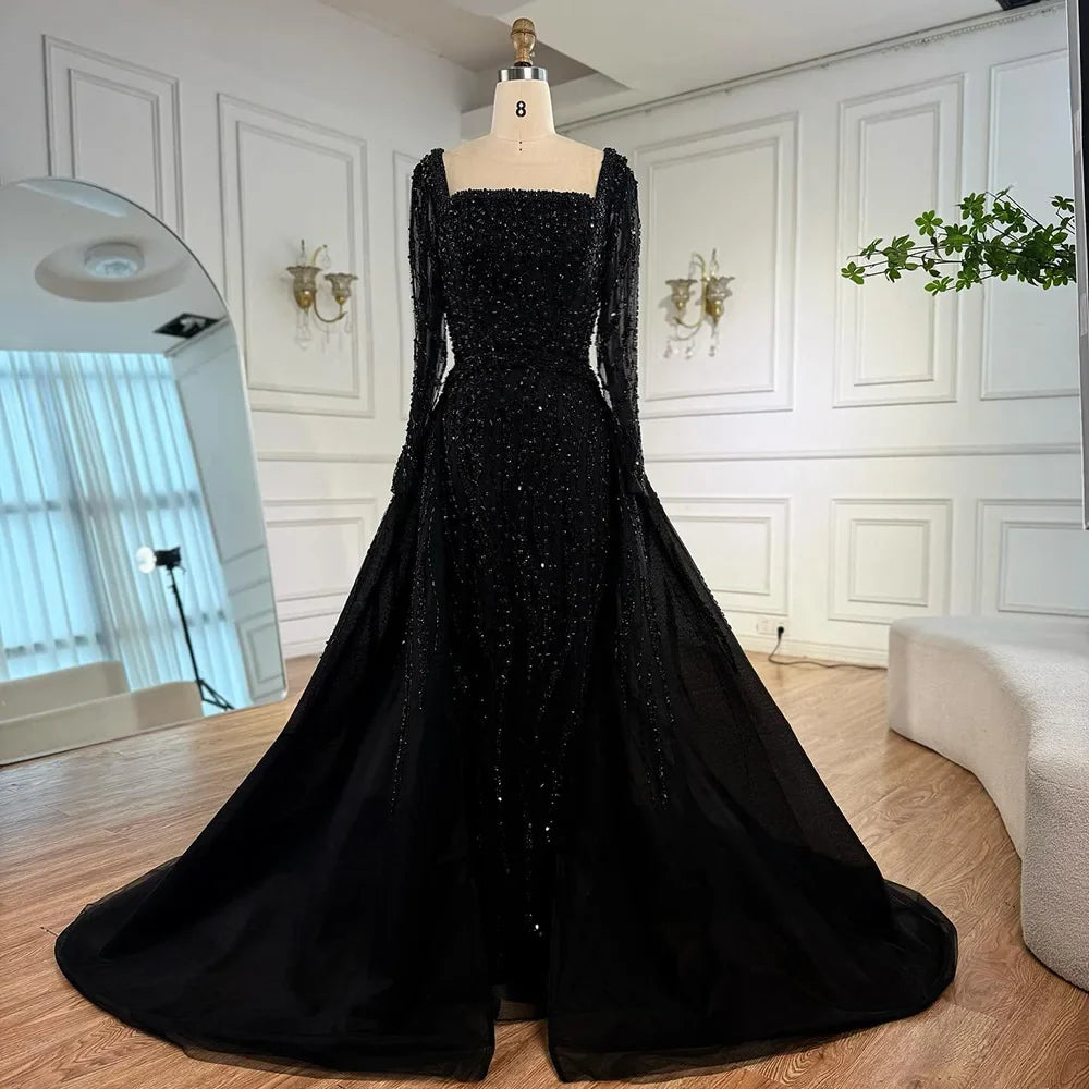 Modest Green Mermaid Evening Dress with Overskirt LA72710