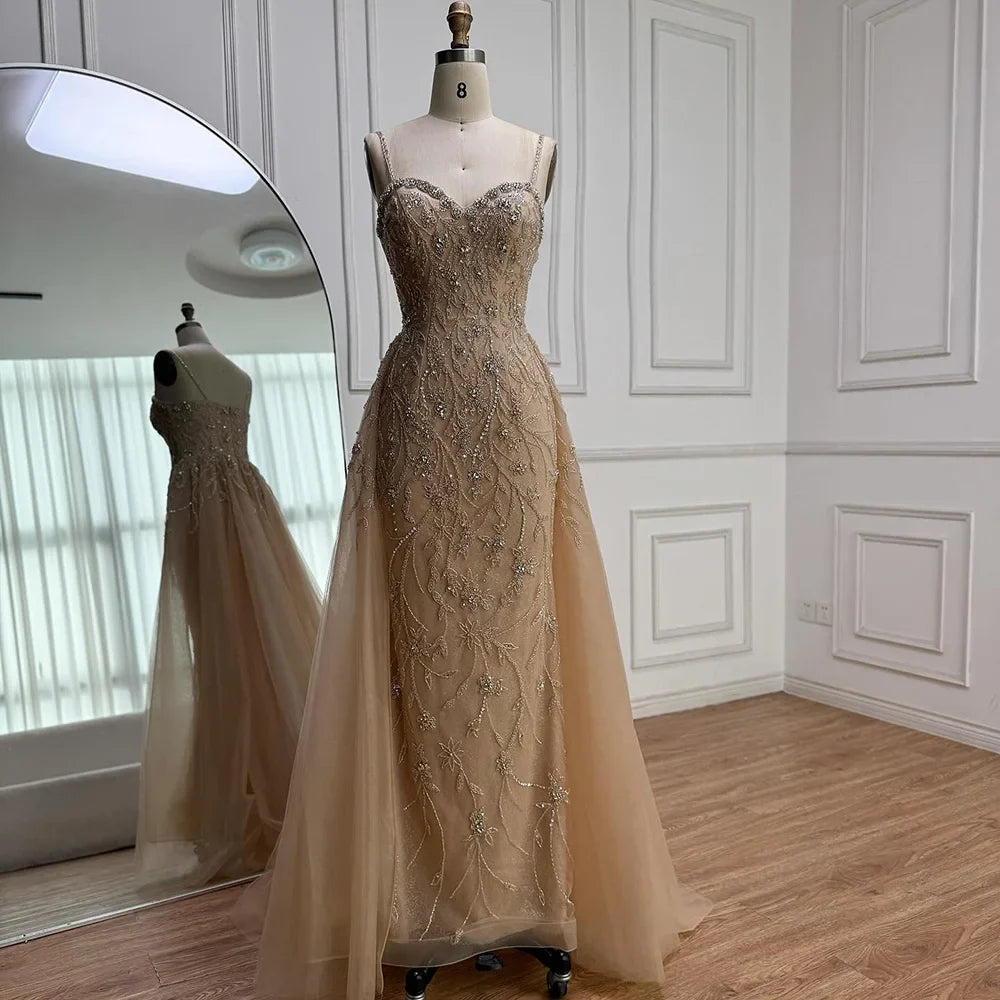 Luxury Nude Beaded Evening Dress with Overskirt 2025 LA73121