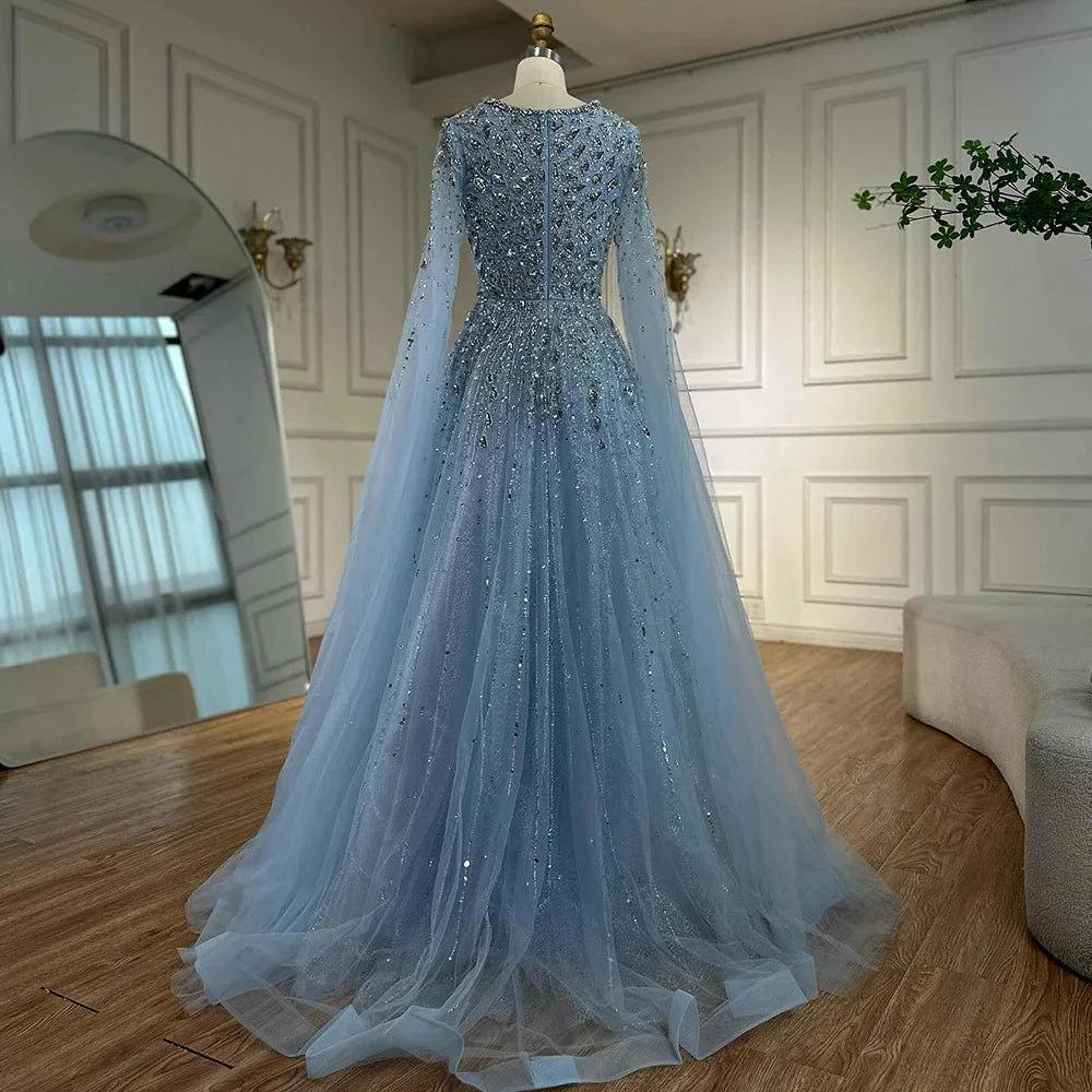 Luxury Blue Evening Dress with Cape 2025 LA72968