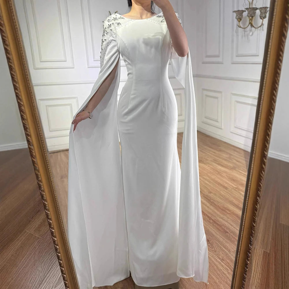 Luxury White Mermaid Evening Dress with Cape LA70934