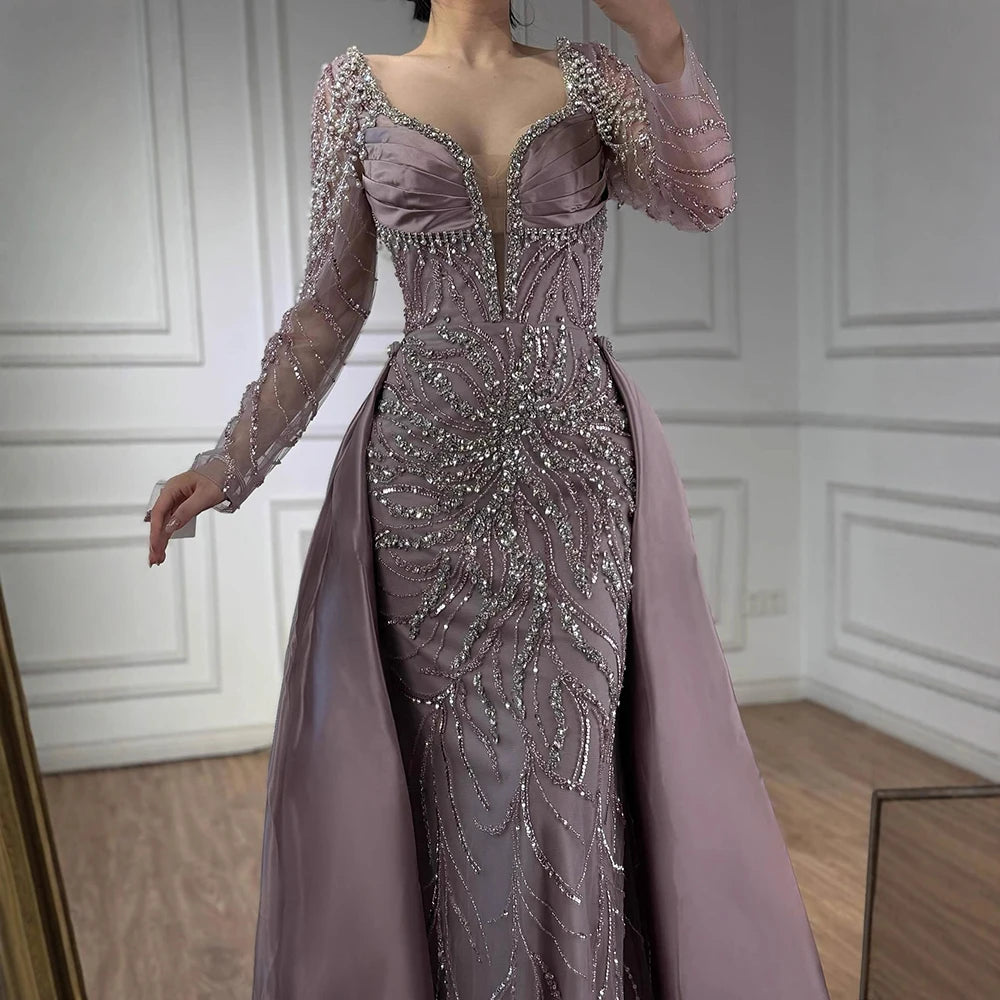 Luxury Muslin Blue hijab Evening Dress With Long Sleeves LA72963